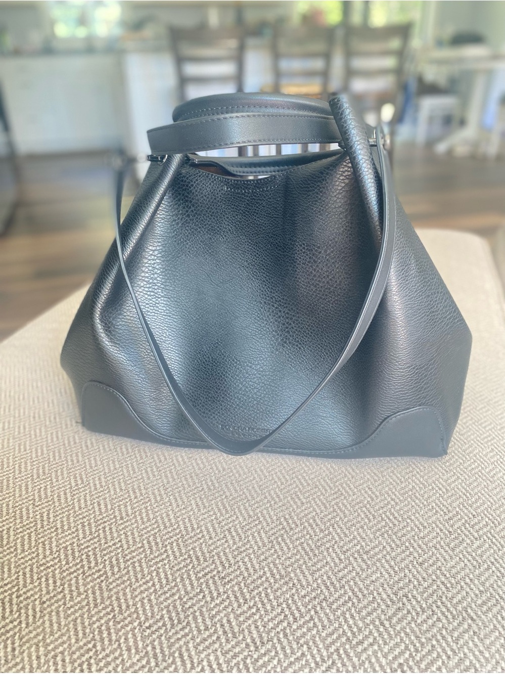 Sondra Roberts Black Pebbled Leather Shoulder Bag